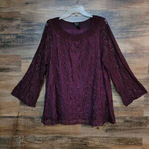 Style & Co Floral Lace Tunic Top 3x Flare Sheer Lace Sleeve Purple Coquette